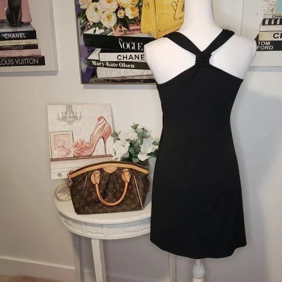 ** FINAL PRICE ** Little Black Sleeveless Dress w/Front Bead Bib Detail - Picture 3 of 8